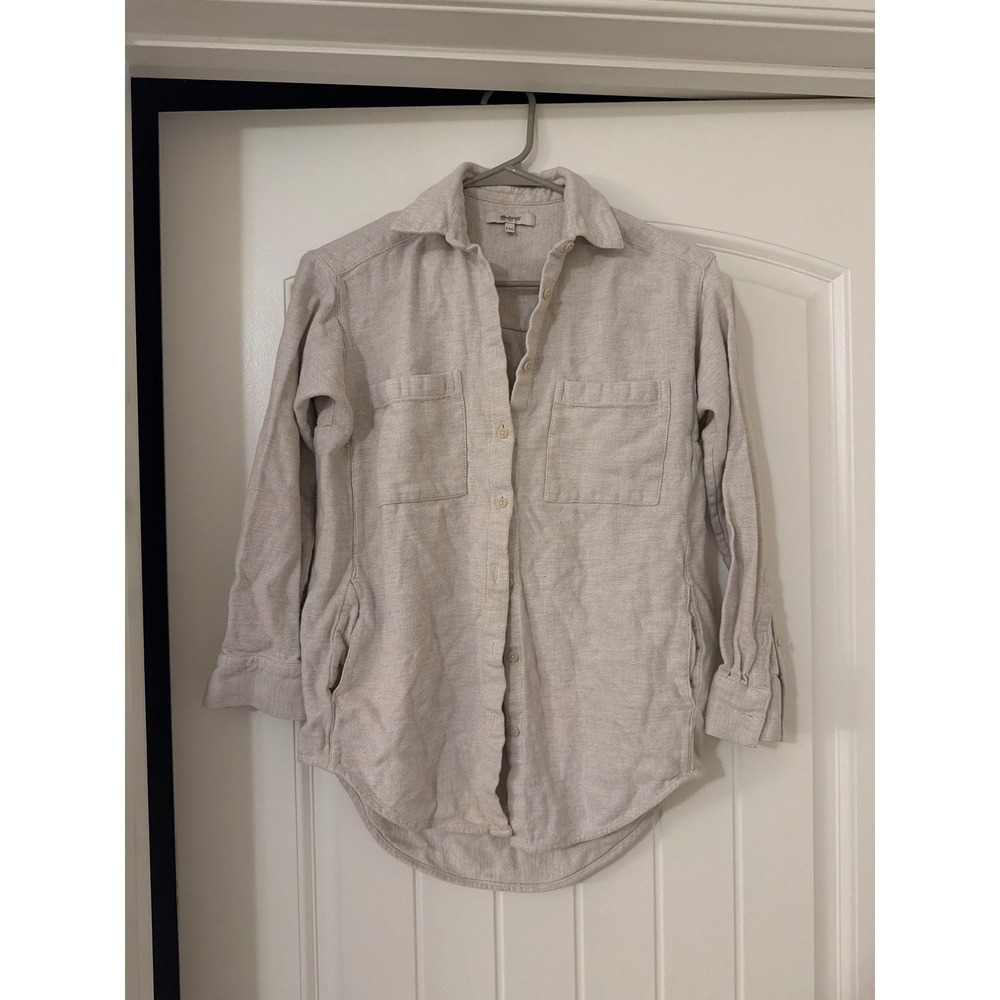 Madewell Sunday Flannel Shirt Oatmeal Heather Button Down with Pockets XXS